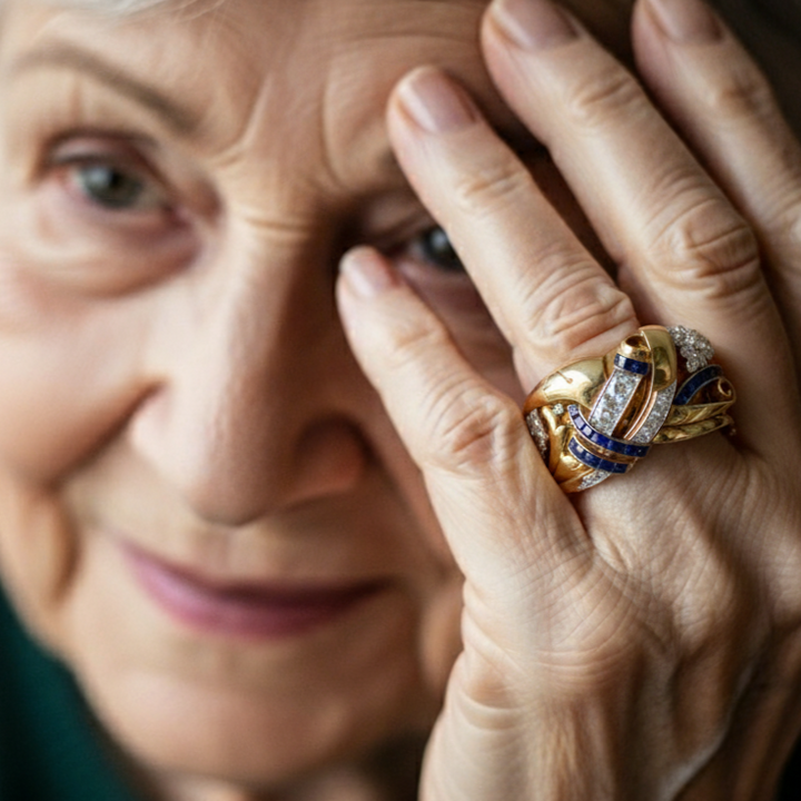 Anello vintage in oro con zirconia blu