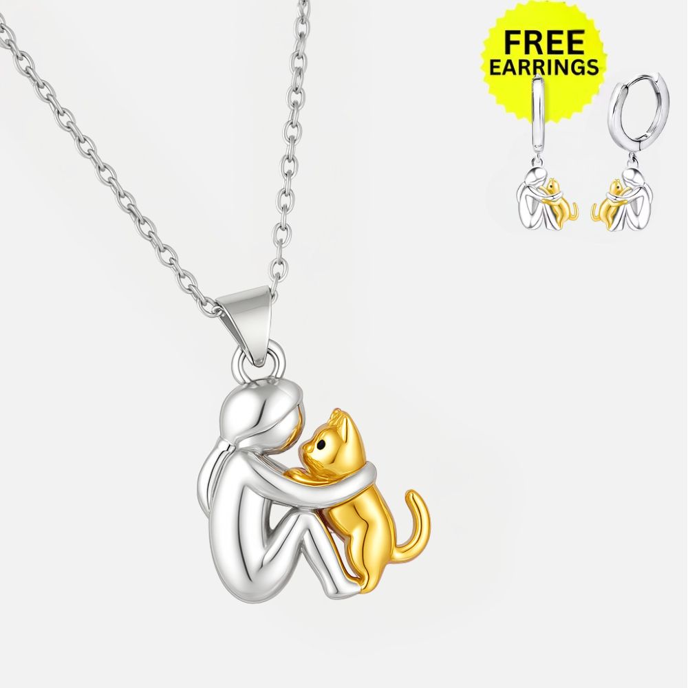 Collana ciondolo gatto con orecchini abbinati