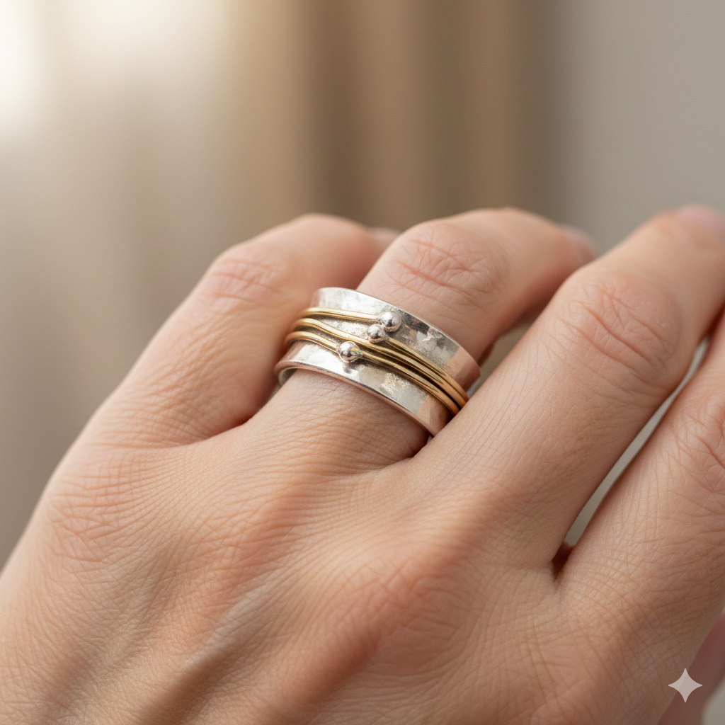 Anello vintage in oro con sovrapposizioni in argento
