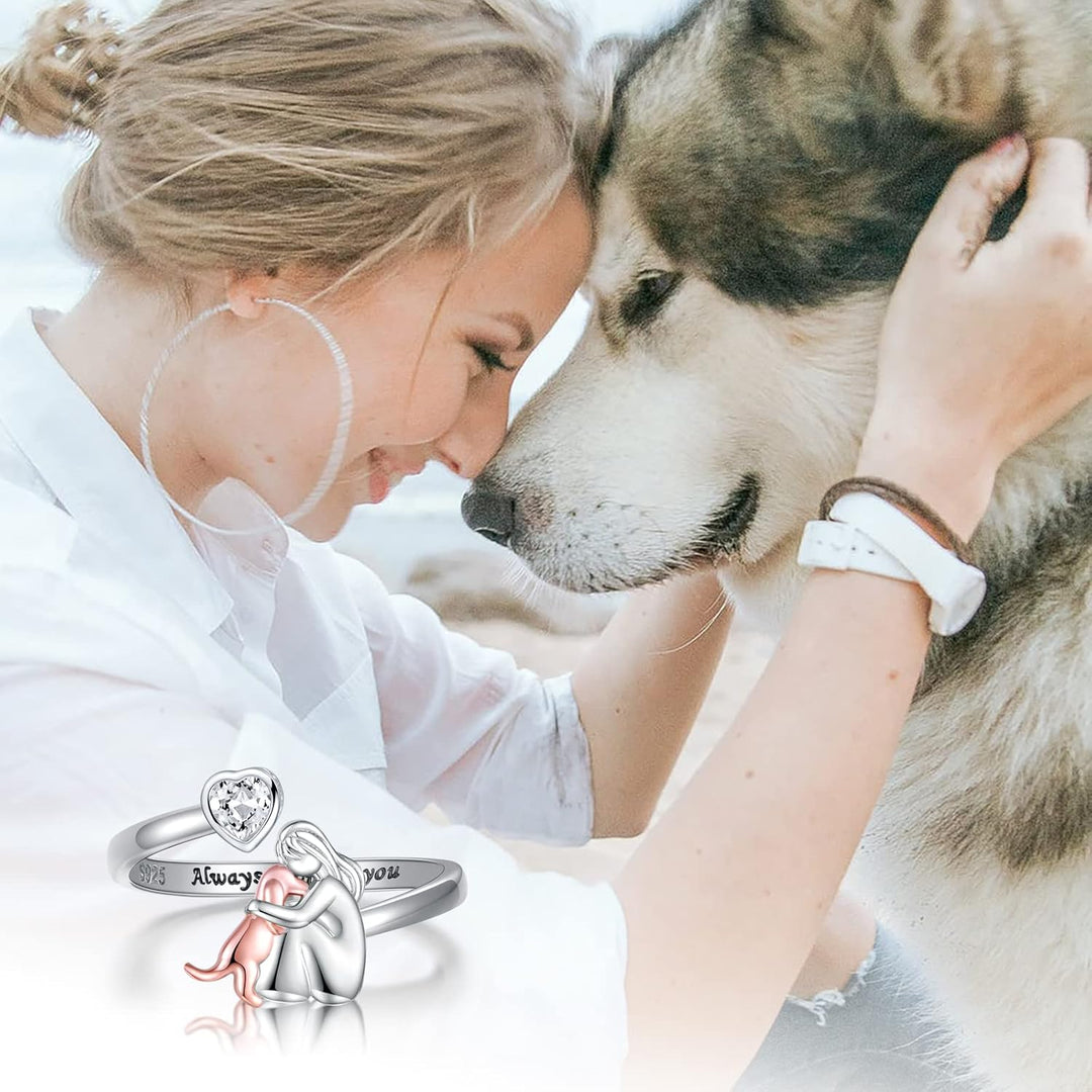 Adjustable 925 Sterling Silver Dog Collar – ‘Always in My Heart’ with Zirconia