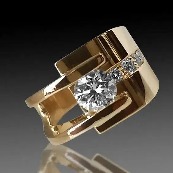 Set di anelli irregolari vintage placcati in oro con zircone