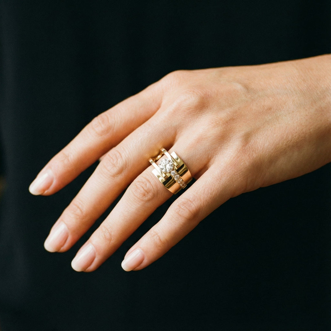 Set di anelli irregolari vintage placcati in oro con zircone