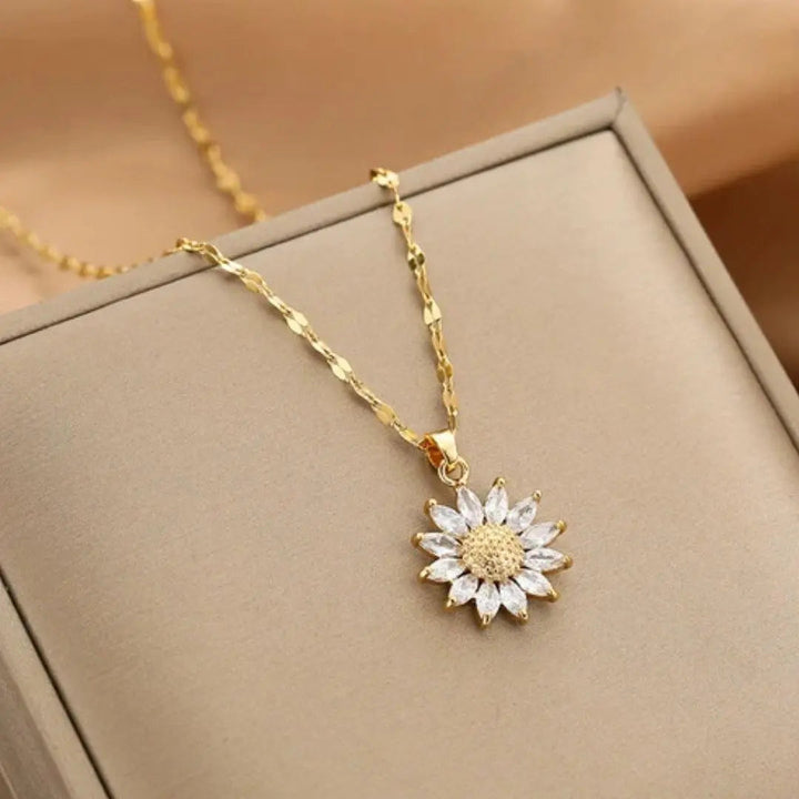 Collana in cristallo color oro con ciondolo a girasole