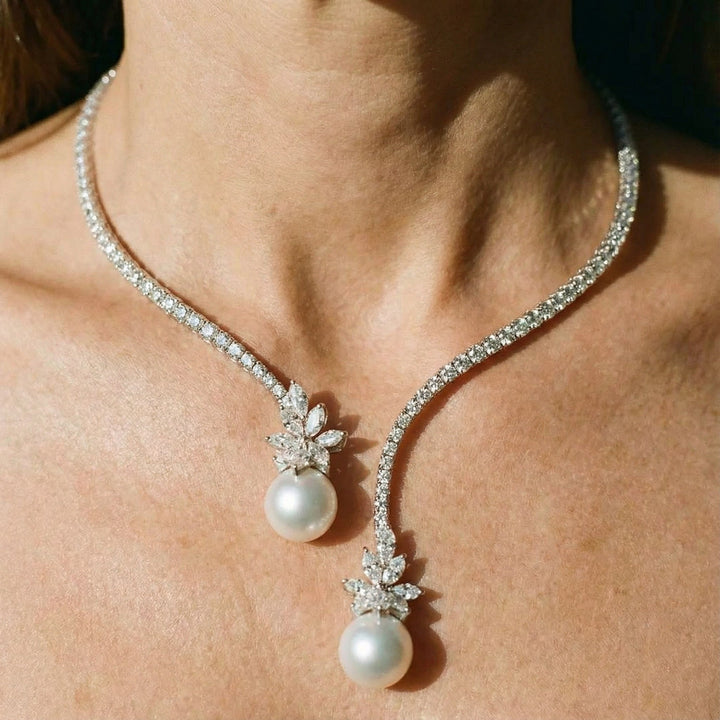 Collana in argento sterling con perle eleganti e scintillanti