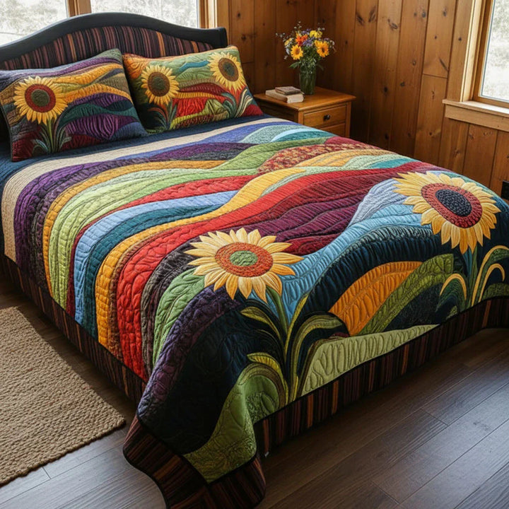 Set di biancheria da letto trapuntata in 3 pezzi - Campo di Girasoli
