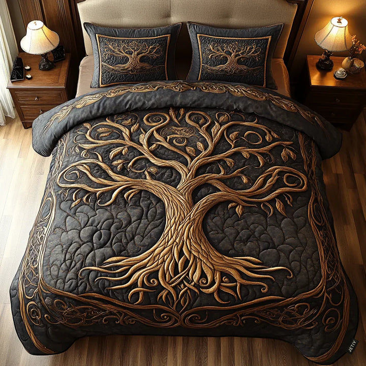 Set di biancheria da letto trapuntata in 3 pezzi - Albero della Vita