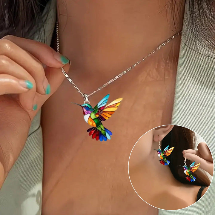 Splendida collana con colibrì + orecchini omaggio