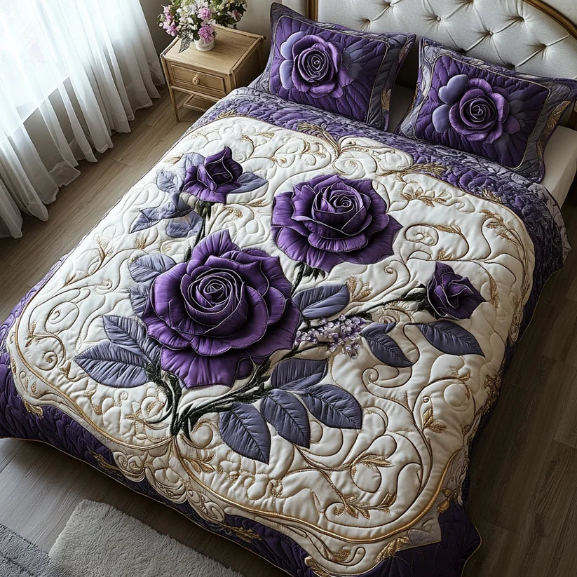 Set di biancheria da letto trapuntata in 3 pezzi - Viola Rosa
