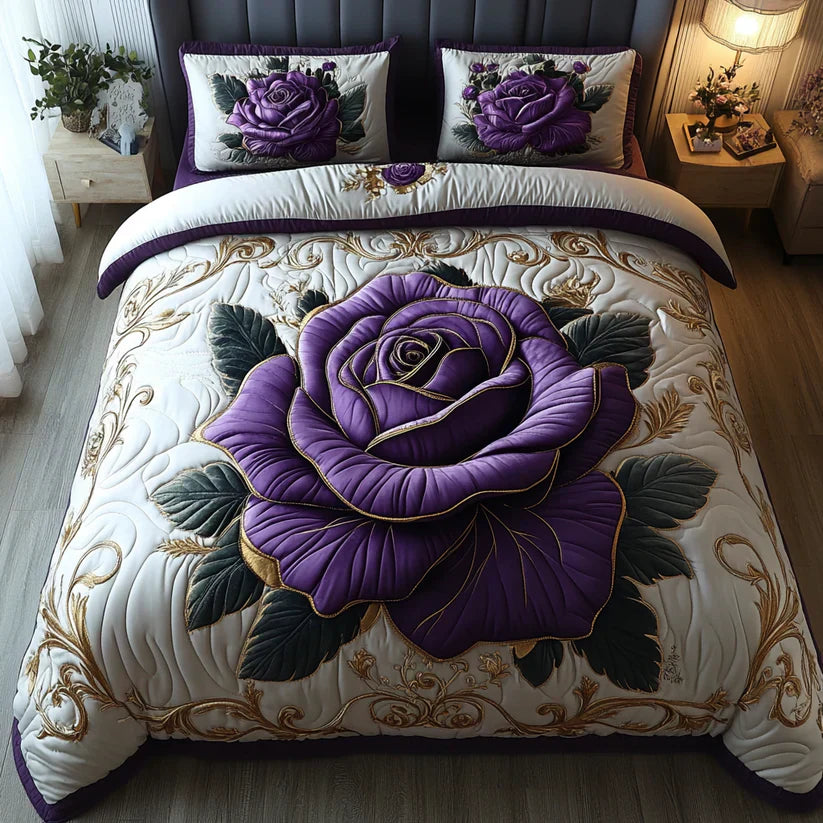 Set di biancheria da letto trapuntata in 3 pezzi - Viola Rosa