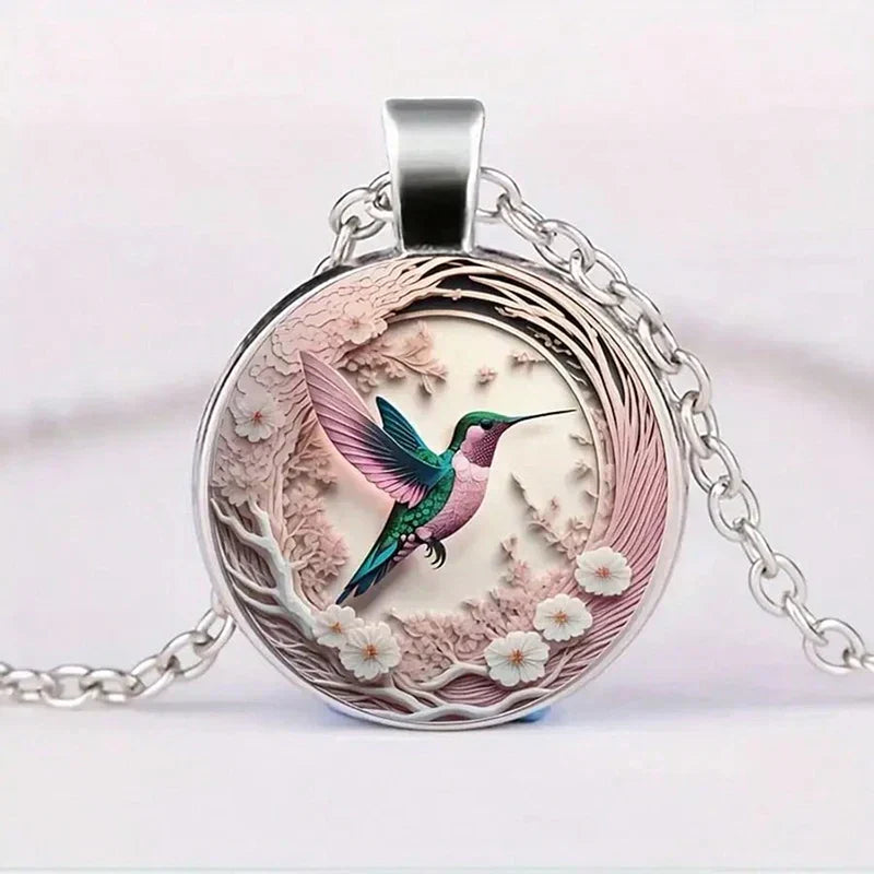 Ciondolo colibrì con cupola di vetro