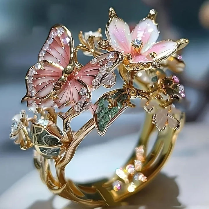 Anello farfalla scintillante con zircone naturale