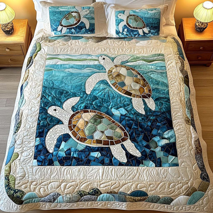Set di biancheria da letto trapuntata in 3 pezzi - Tartarughe Marine