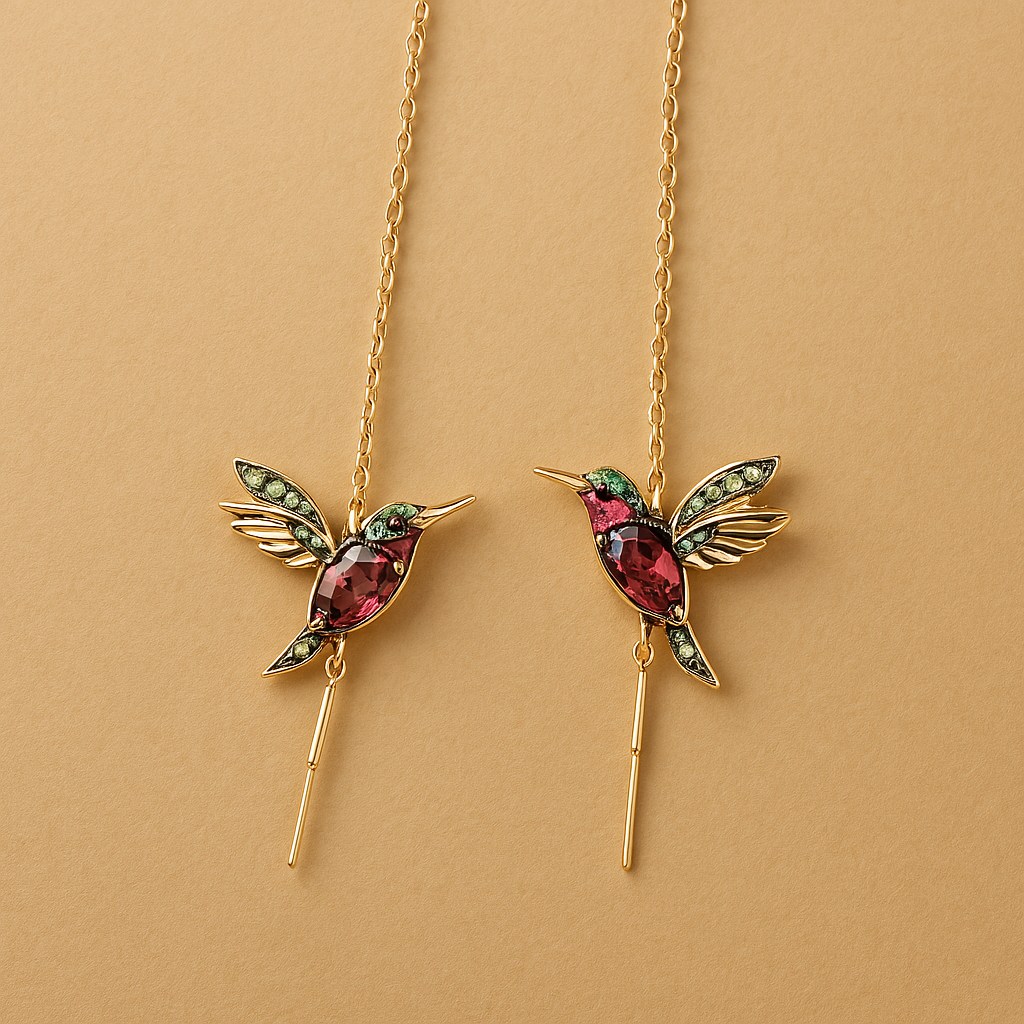 Orecchini con colibrì in smalto e zirconio