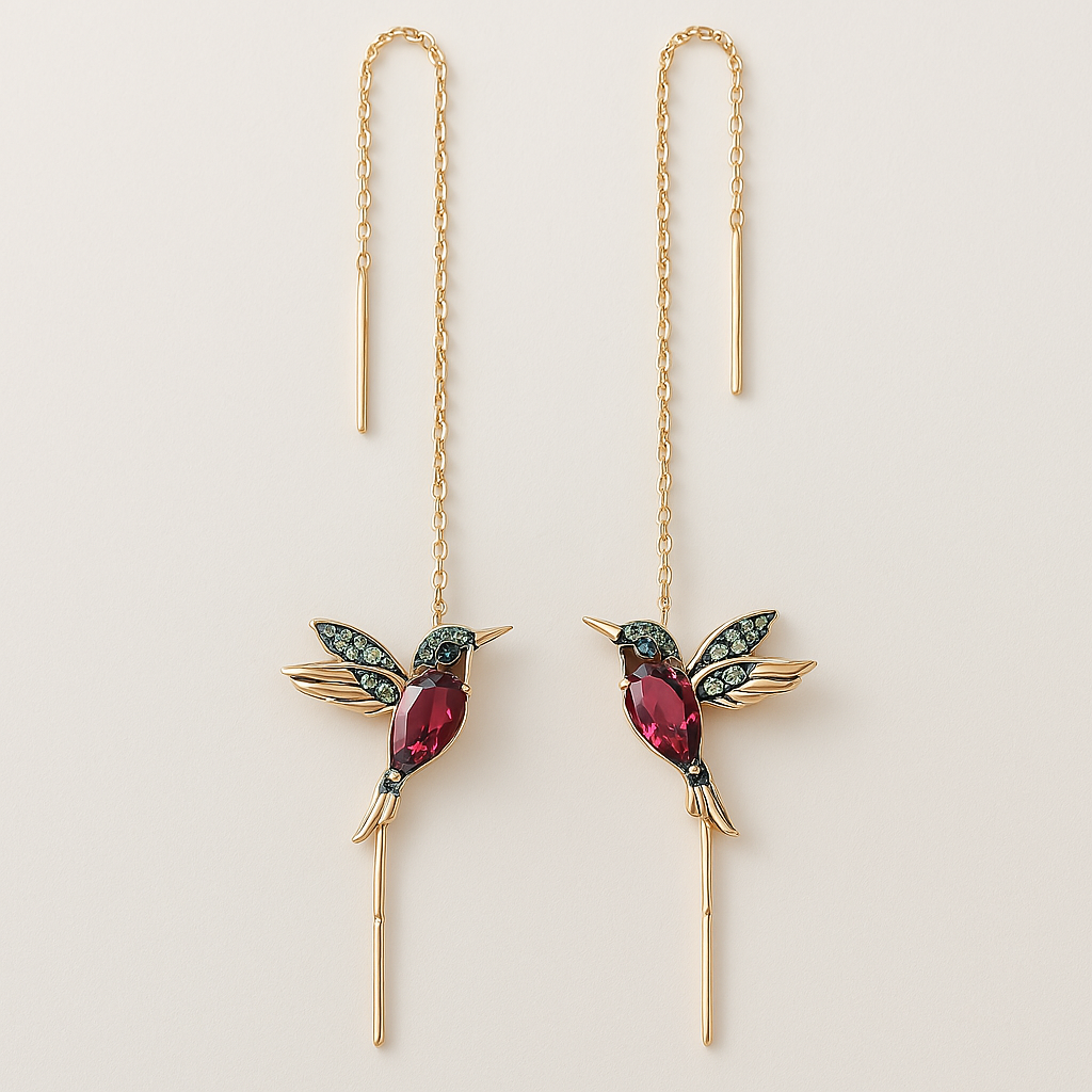Orecchini con colibrì in smalto e zirconio