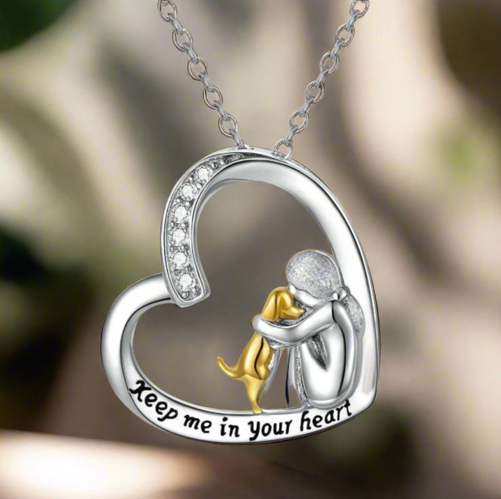 Collana in argento sterling 925 – Design a cuore e cane con zirconia