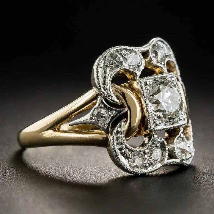 Anello vintage placcato in oro con zircone
