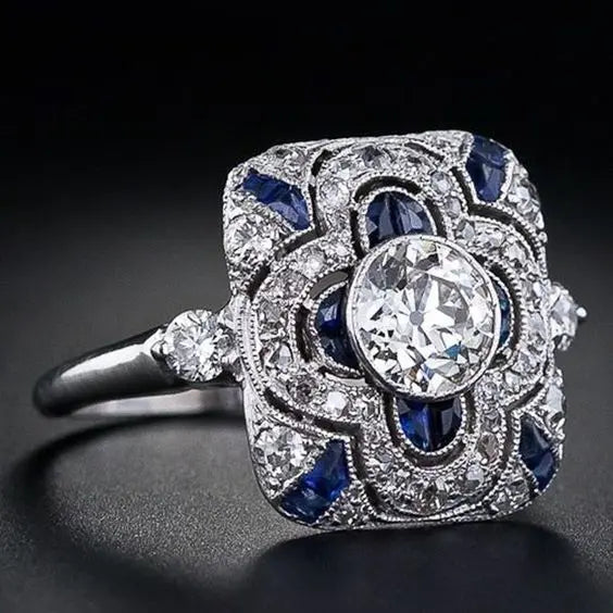 Anello vintage in argento con zirconia blu
