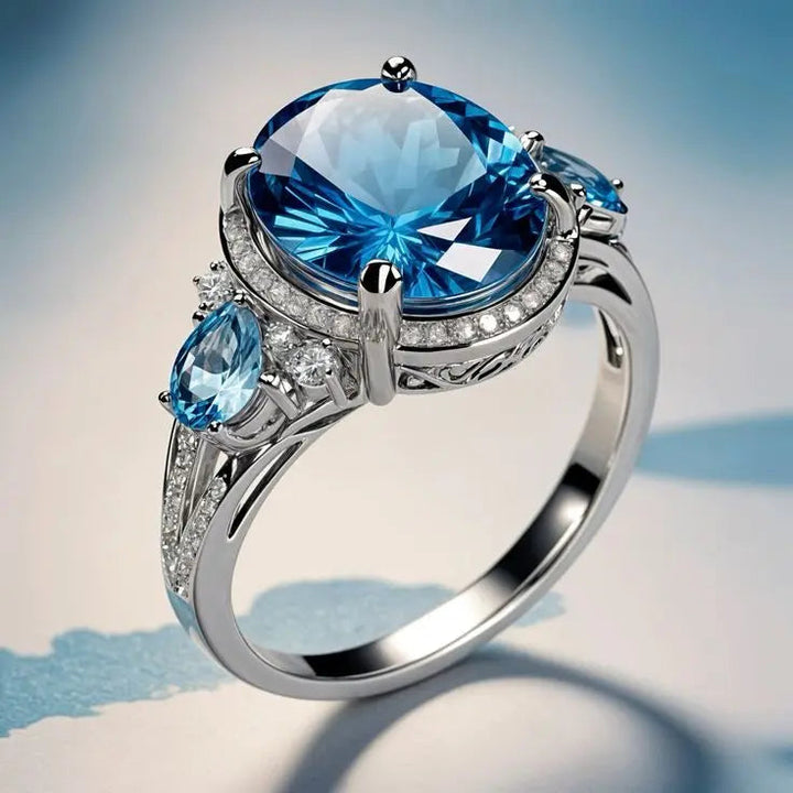 Anello vintage placcato in argento con cristallo blu