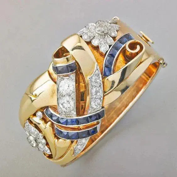 Anello vintage in oro con zirconia blu