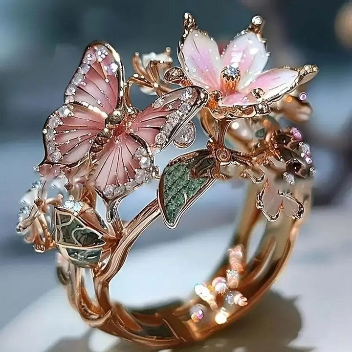 Anello farfalla scintillante con zircone naturale