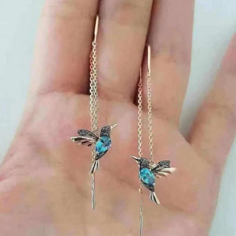 Set orecchini smaltati con colibrì e zirconia