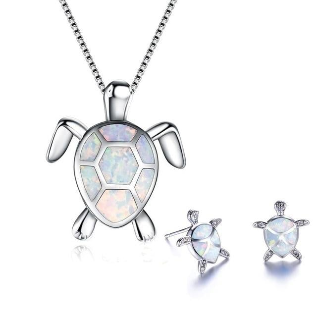 Set collana e orecchini tartaruga marina in opale e argento – Collana colibrì con orecchini abbinati