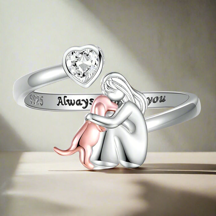 Adjustable 925 Sterling Silver Dog Collar – ‘Always in My Heart’ with Zirconia